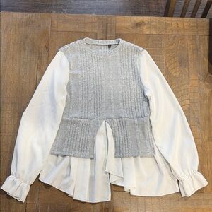 Gray and White Layered Sweater Top
